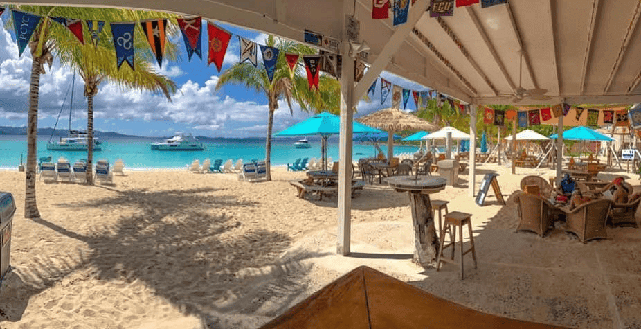 bvi soggy dollar bar looking out at beach jost van dyke