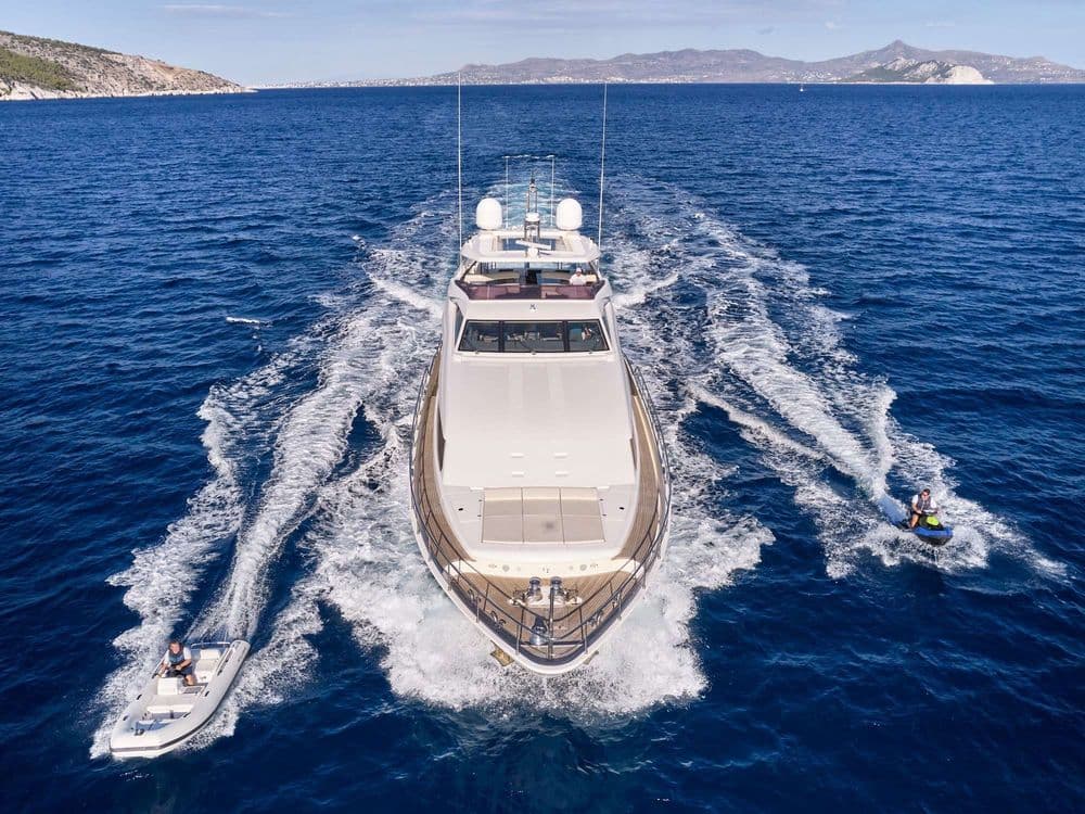my seven s crewed greece main exterior front on shot