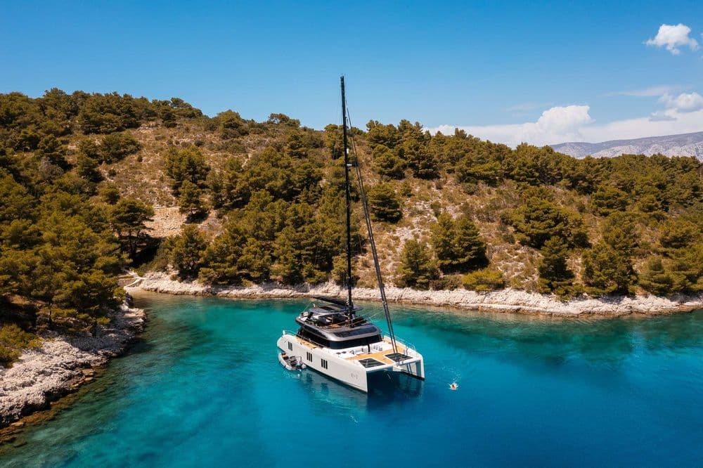 sunreef 70 n+1 exterior crewed catamaran croatia moored bay